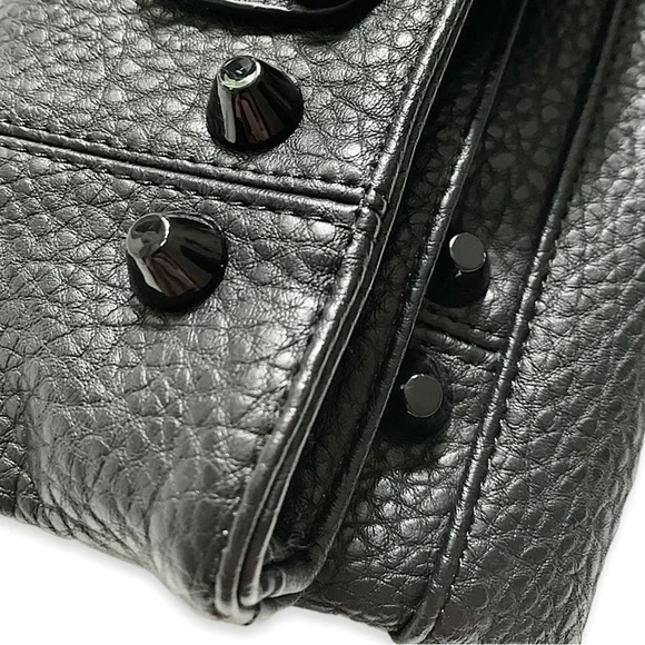 Black Leather Gunmetal Rivets Clutch Crossbody Bag NWOT - Picture 10 of 14